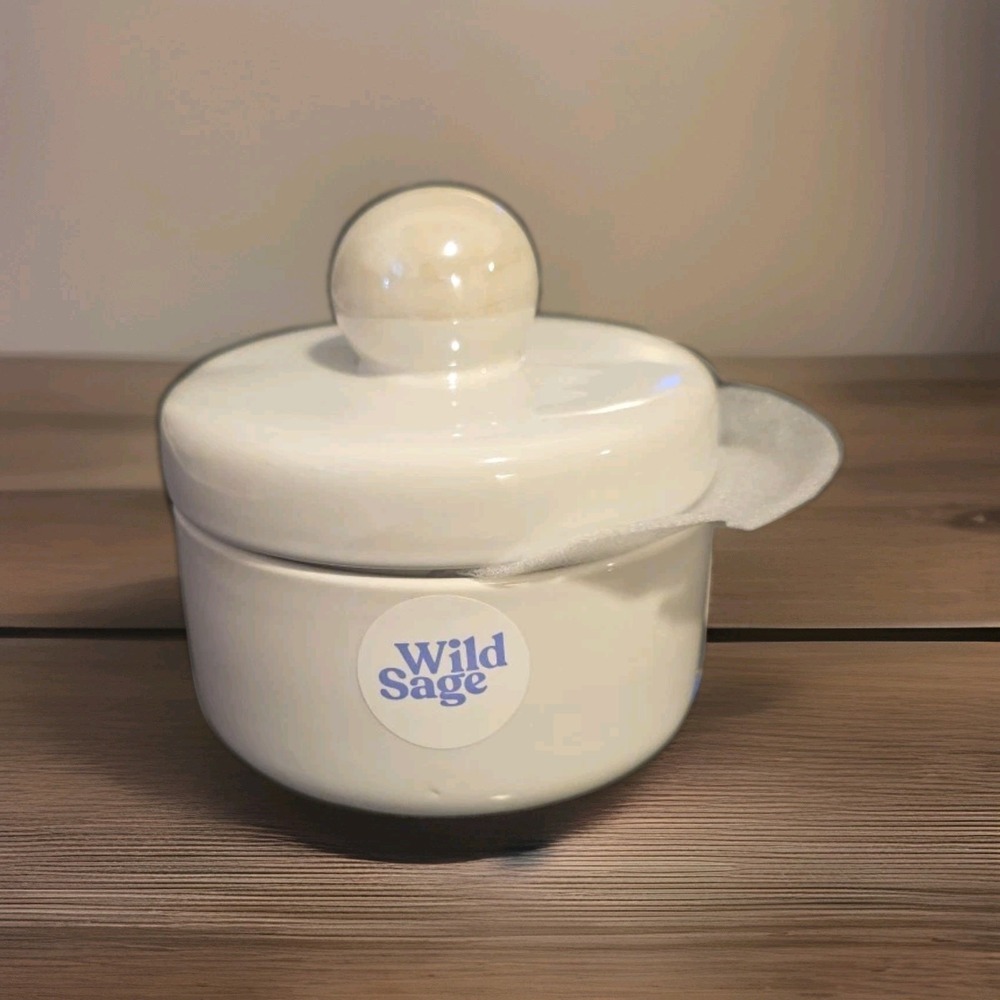 Wild Sage Taya Iridescent Pearl Ceramic Bathroom/Kitchen Trinket Jar w‎ Lid
